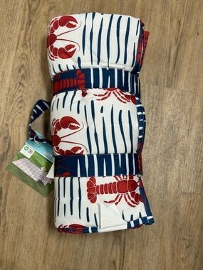 Navy & Red Lobster Print Quilted Picnic Blanket
